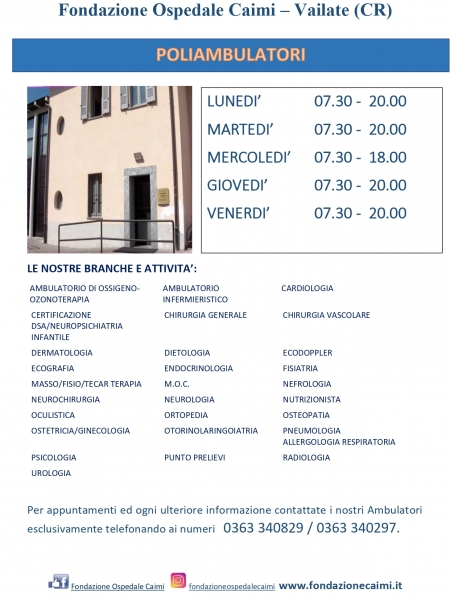 Nuovi Orari e Branche Poliambulatori APRILE 2026