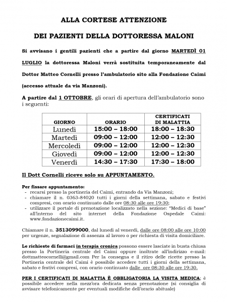 AVVISO ASSISTITI DR.SSA MALONI MILENA 25092025