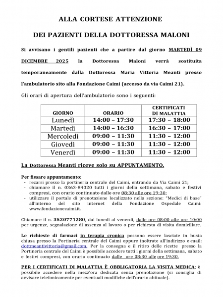 ALLA CORTESE ATTENZIONE DEI PAZIENTI DR.SSA MALONI1