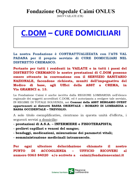 Informativa Cure Domiciliari C.DOM